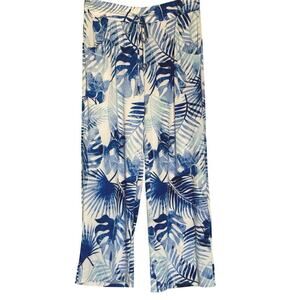 BEACH BREAK Tropical Print Wide Leg Pants Women’s M Blue/White